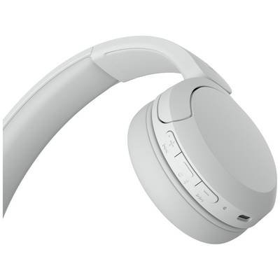 White wireless headphones with control buttons on the side of the earpiece, suitable for listening to music or making phone calls.