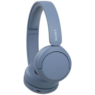 A blue over-ear headphone model with the brand logo on the headband side. It features buttons for volume and playback control.