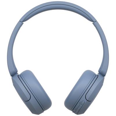 Blue wireless over-ear headphones, front view, with control buttons on the ear cup.