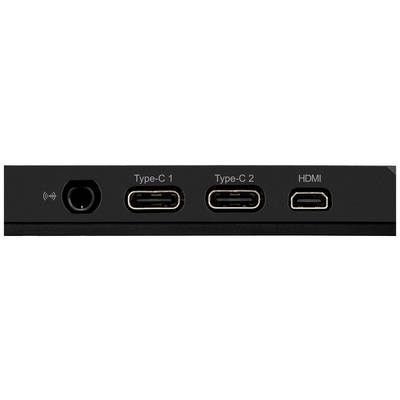 A black connection strip with four ports: power, two USB Type-C (labelled 'Type-C 1' and 'Type-C 2'), and an HDMI port.