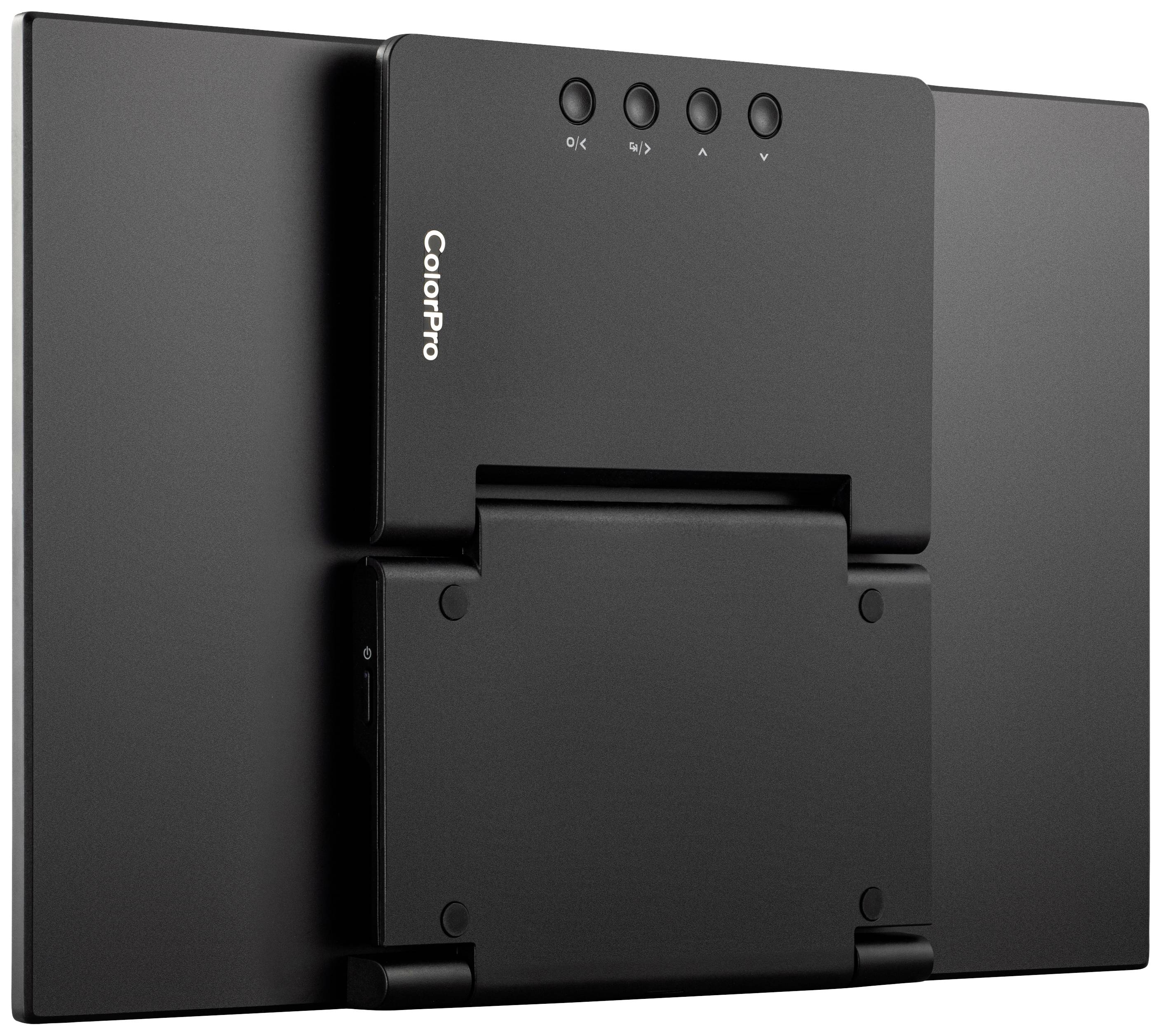 Rear view of a black screen with the word 'ColorPro' and several buttons along the top edge.