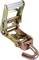 A ratchet strap with hook in stainless steel finish for securing loads.
