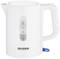 A white kettle with a visible water level indicator. The kettle is branded 'SEVERIN'.