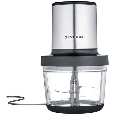A silver metal-topped electric food processor with a transparent container. Brand: Severin. Neutral background.