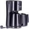 Black coffee machine with two insulated jugs and water tank indicator. Suitable for brewing coffee in larger quantities.