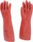 Two red rubber gloves, high and thick, for electrical protection. One shows the palm, the other the back. Size indication visible.