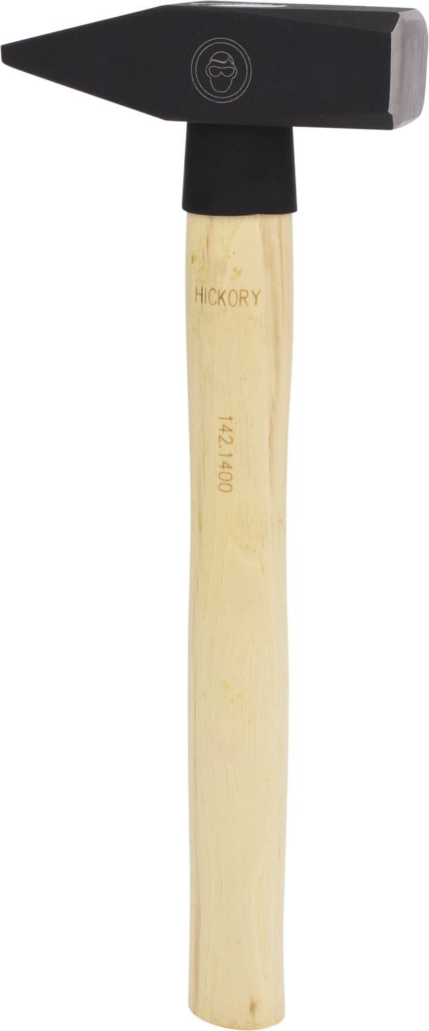 'Steel locksmith hammer with wooden handle, 'Hickory' labelled on the handle.'