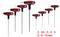A set of eight T-handle hex key wrenches in various sizes ranging from 2mm to 10mm, displayed in a row with red and black handles.
