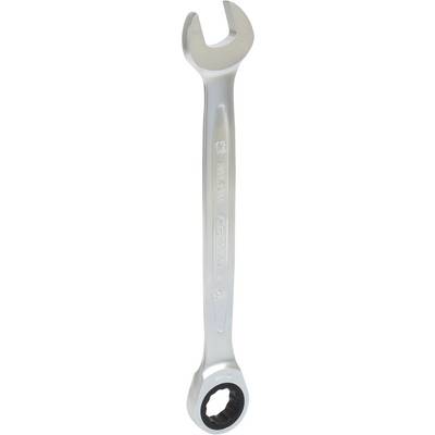 A silver spanner with a ring head for tightening or loosening screws and nuts.