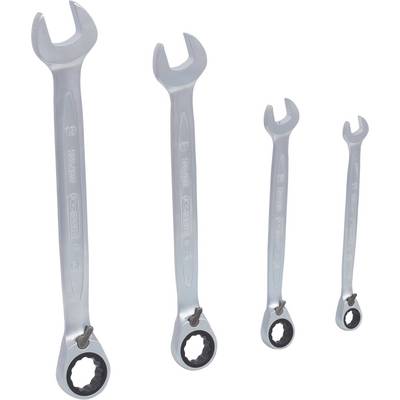 Four adjustable spanners in various sizes, arranged from large to small, with an integrated ratchet mechanism.