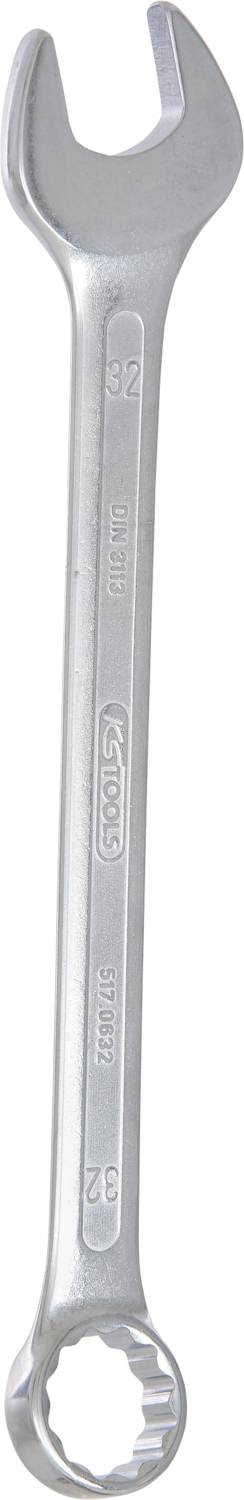 A silver spanner with open and ring ends, marked with 'Chrome Vanadium'. Suitable for screw-related work.