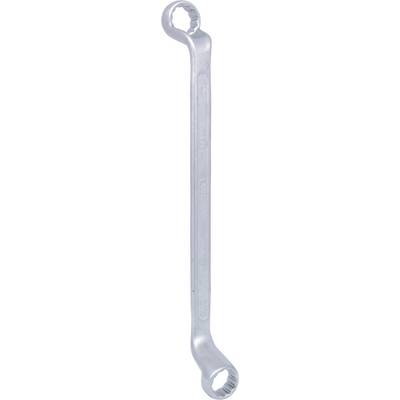 A double-ended ring spanner made of metal, used for tightening or loosening hexagonal bolts.