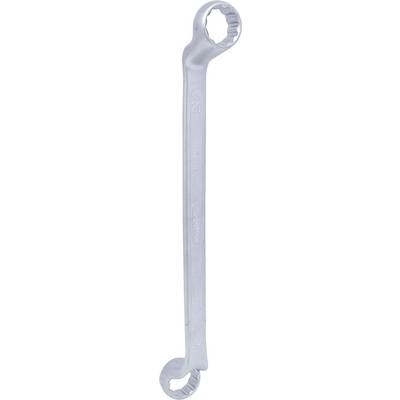 A silver ring spanner with two differently sized ends for securing screws and nuts.