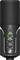Black condenser microphone with integrated controls, including mute function and volume control, ideal for audio recordings.