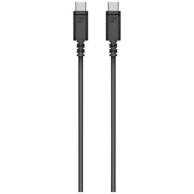 A black and grey USB-C cable with connectors at both ends, used for connecting devices with USB-C ports.