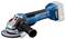 'Bosch Professional angle grinder with ergonomic handle and disc attachment, featuring an 18V cordless system with battery compartment.'