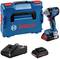 Bosch cordless drill with case, charger and battery. The set shows the cordless drill in a ready-to-use position.