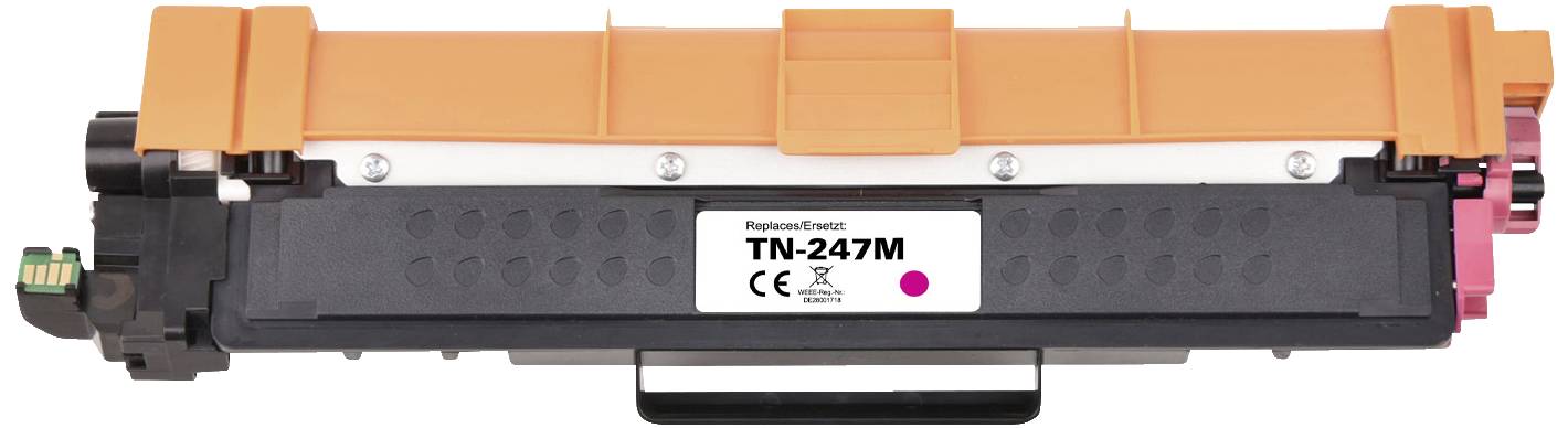 Magenta toner cartridge 'TN-247M' for printers, with CE marking.