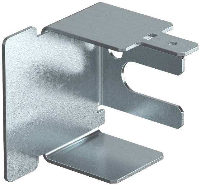 Metal angle bracket with a rectangular shape and two mountable openings. Used for stable fixing constructions.