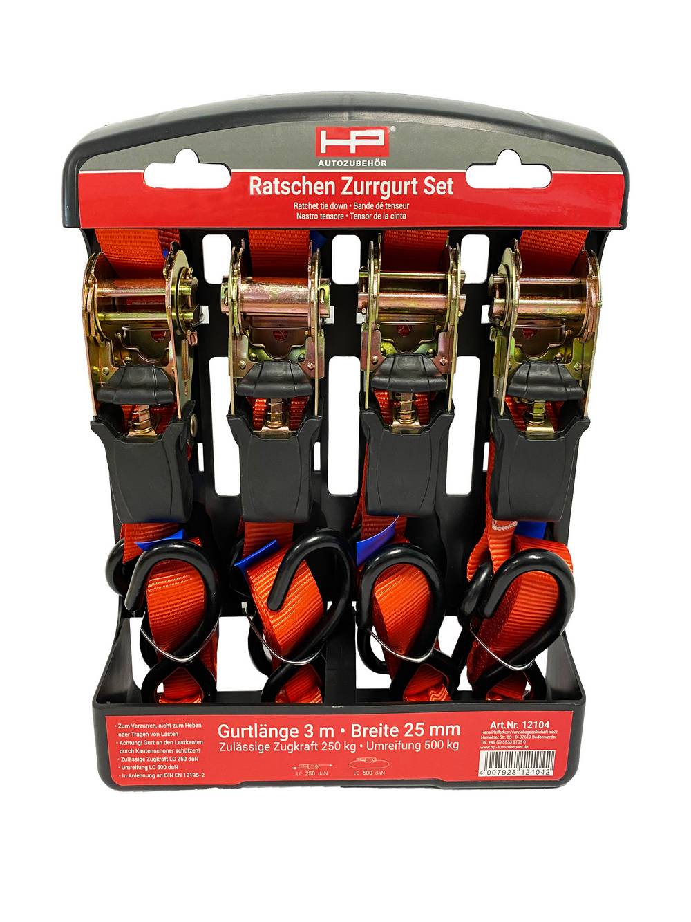 HP Autozubehoer 12104 Double strap Low lashing capacity (single/direct)=250 daN (L x W x H) 300 cm x 9 mm x 4.5 cm Ratchet EN 12195-2