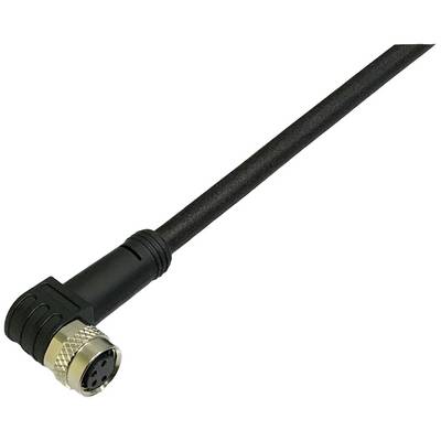 Angled plug with cable, black, metal screw connection, suitable for industrial applications or electronic devices.