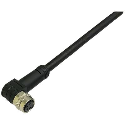 Black, right-angled cable with metal plug, 4-pole. Suitable for electrical connections in industrial applications.