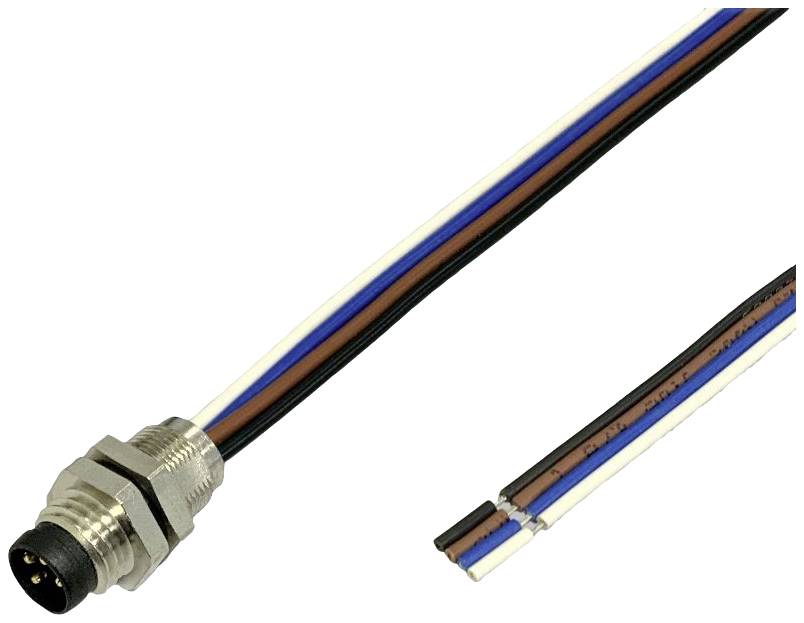 Four-wire connector: black, white, blue, brown. Suitable for electrical connections.