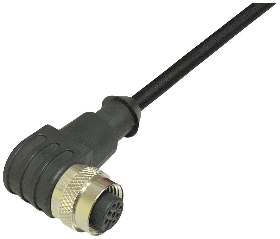 A black, right-angled M12 connector cable with an 8-pin socket plug.