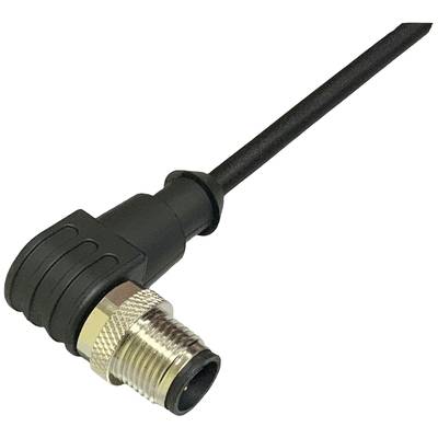 A black, L-shaped cable plug with metal threading and insulation, suitable for industrial electrical connections.