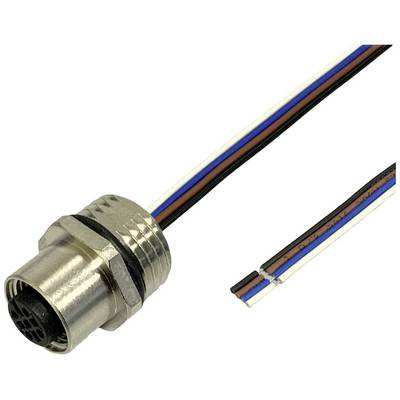 A multi-socket metal connector is attached to four wires of different colours.