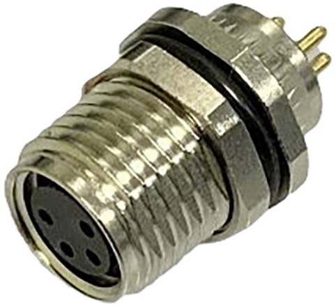 Metal M8 connector with threading and multiple contact pins, for industrial applications.