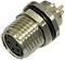 Metal M8 connector with threading and multiple contact pins, for industrial applications.