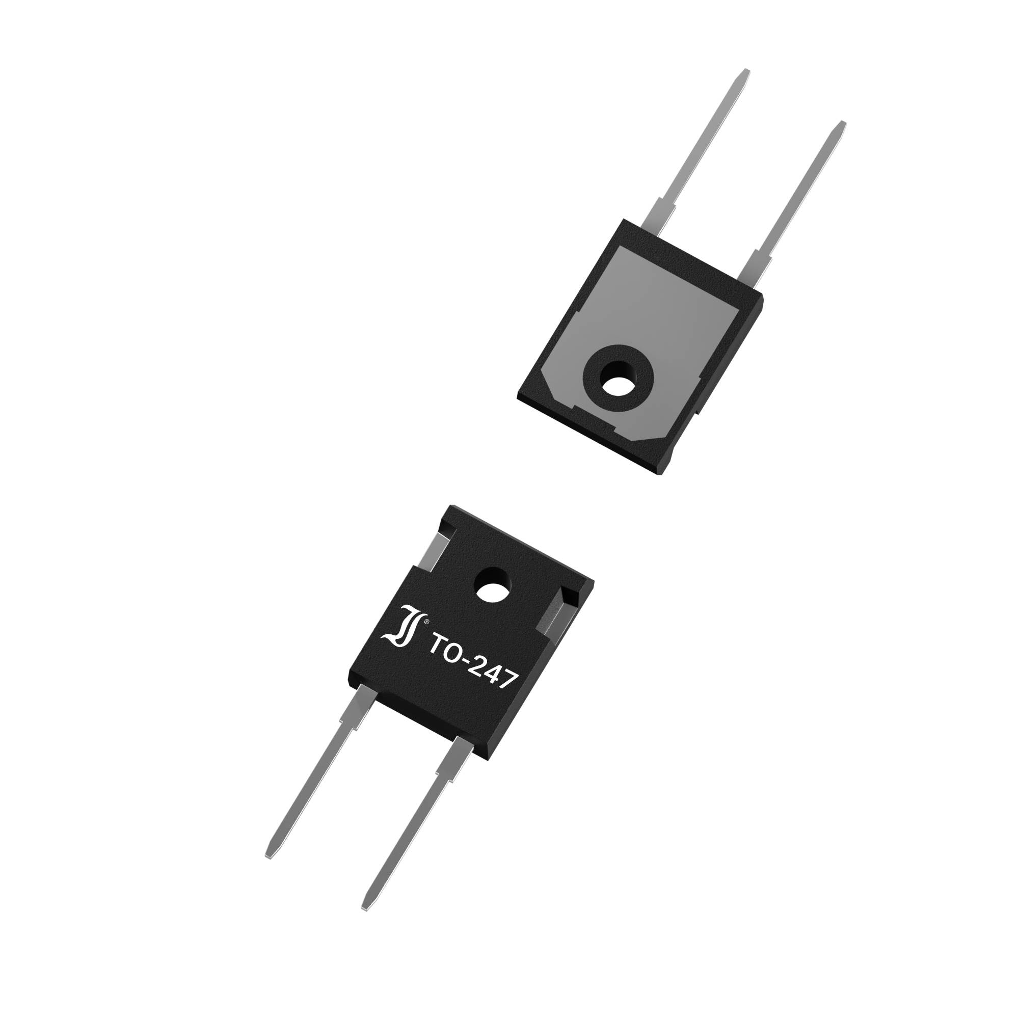 Two black electronic components with three terminals each, one bearing the marking 'TO-247'. They are depicted against a black background.
