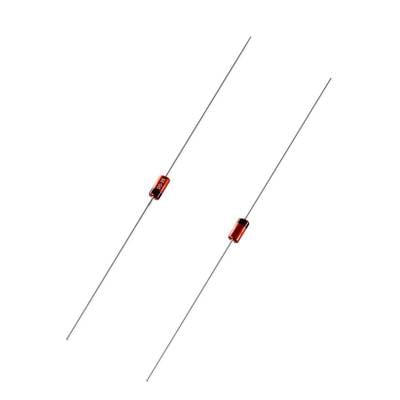 Two red diodes with long, thin leads on a white background.
