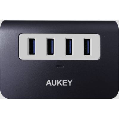 A four-port USB charger by Aukey, suitable for charging multiple devices simultaneously.