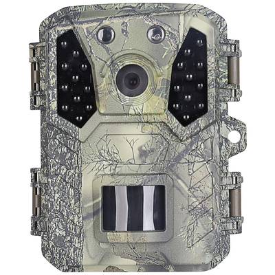 Camouflage wildlife camera with infrared sensors and lens. Designed for animal observation and monitoring in natural environments.