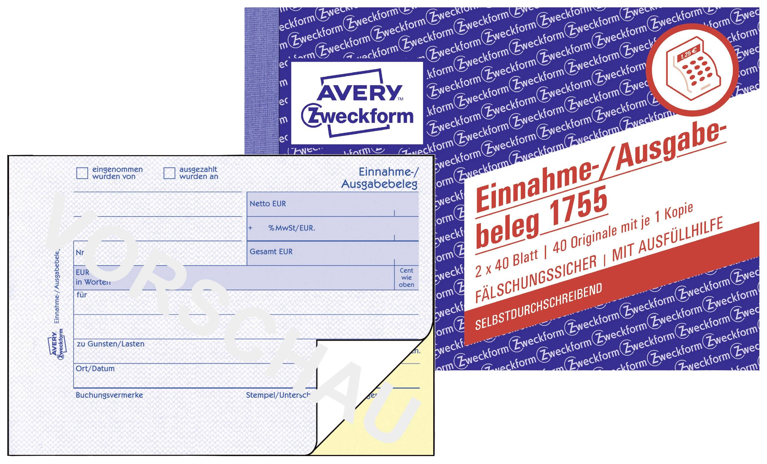 Avery-Zweckform Credit & Debit vouchers 1755 A6 landscape No. of sheets: 40