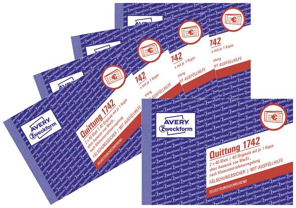 Avery-Zweckform 1742-5 Receipts A6 landscape No. of sheets: 40 White, Yellow 5 pc(s)