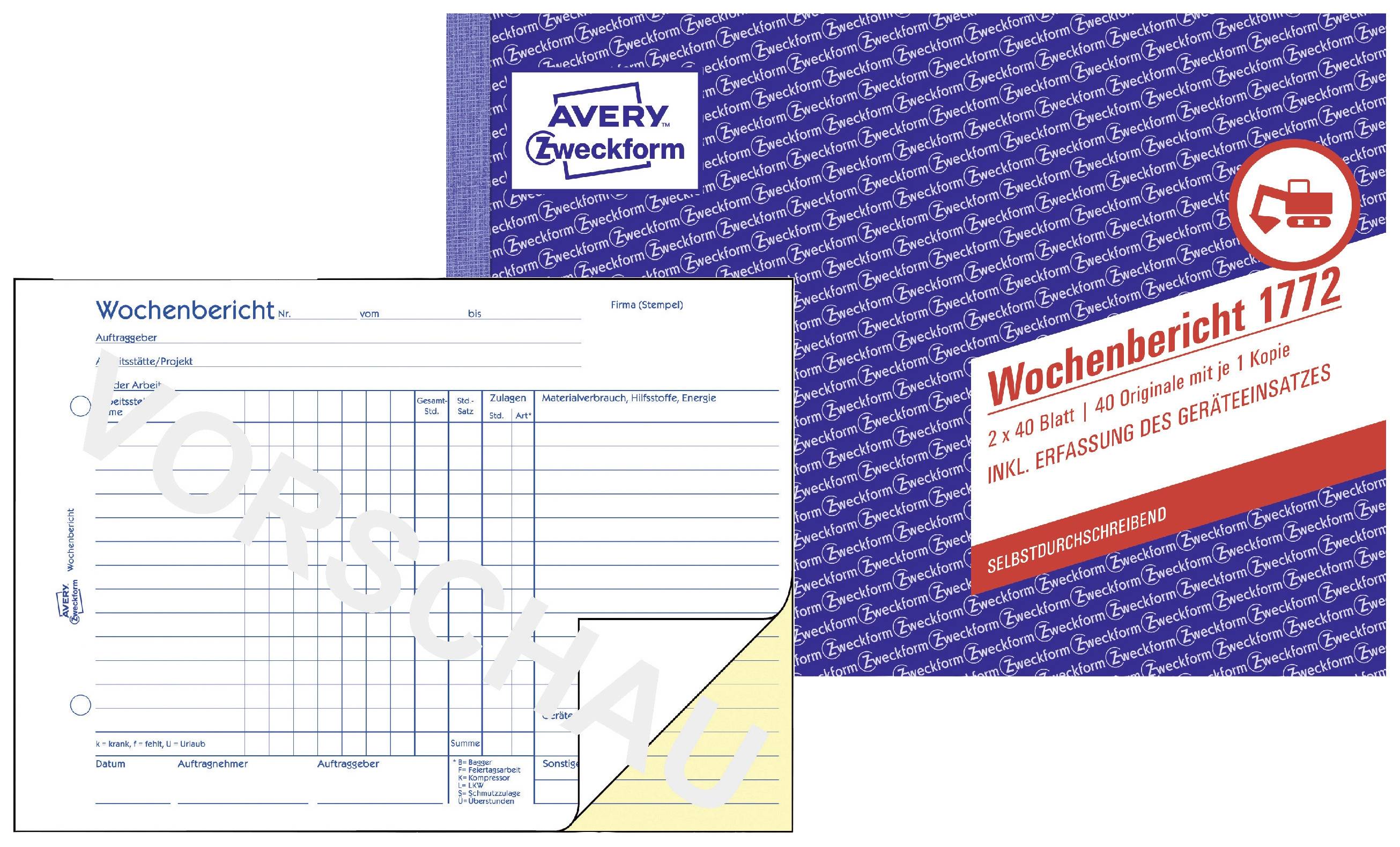 Avery-Zweckform Weekly report form 1772 A5 landscape No. of sheets: 40