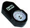 A black pressure gauge with a dial is showing a pressure of approximately 50 psi.