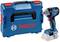 Bosch cordless impact driver next to a blue transport case with a red Bosch logo.