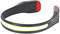 A black headband with a luminous white stripe on the front and a red element at the back, suitable for sports in low light conditions.
