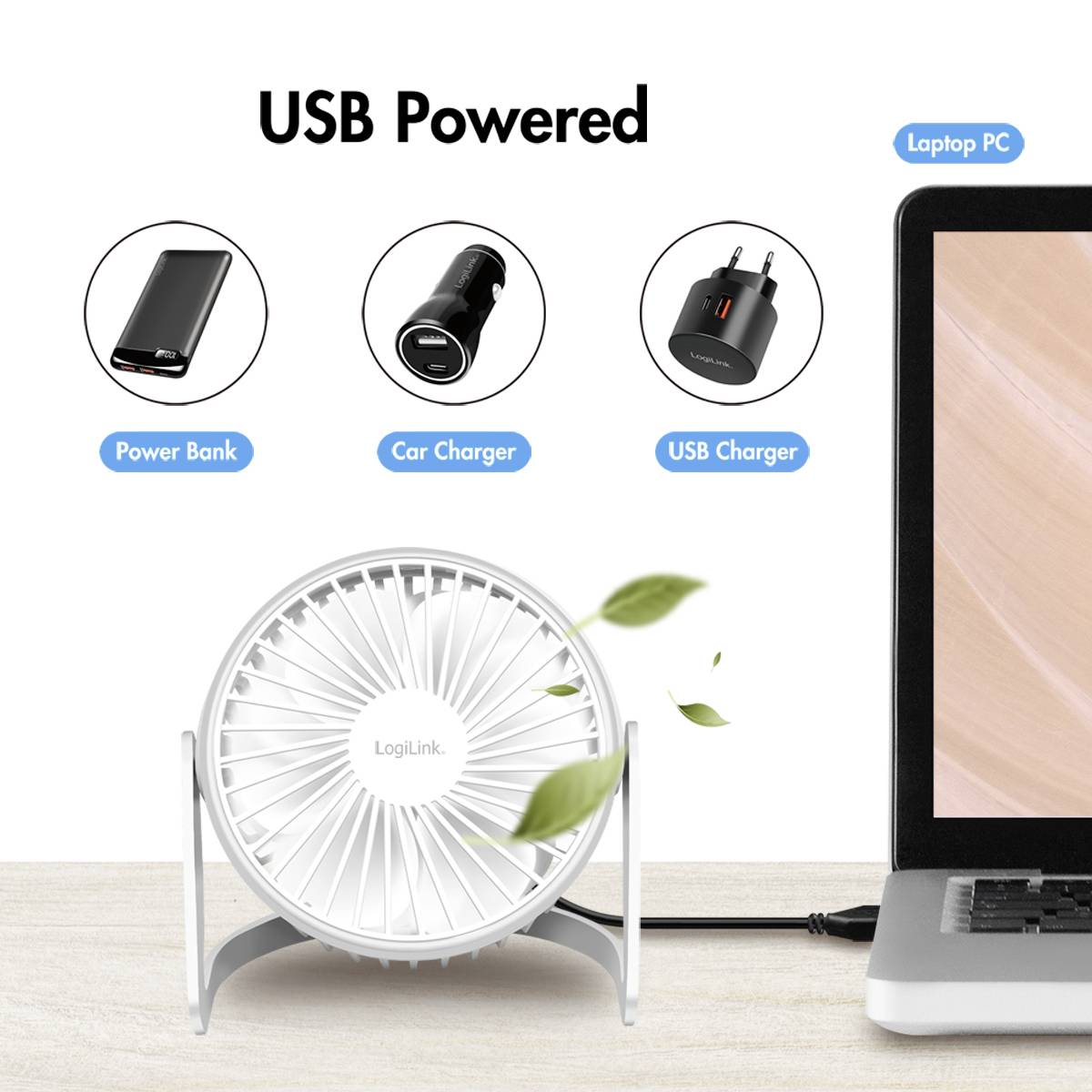 LogiLink UA0402 USB fan 2 W (Ø x H) 12.7 cm x 115 mm White Swivelling-7