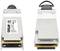 Two silver network cable connectors show front and rear views. They are suitable for high-speed data transmission.