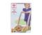 A child is pushing a wooden walker with coloured wheels and a cheerful face. Includes 35 colourful building blocks.