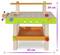 Wooden Toy Workbench with Screws and Tool Handles. Dimensions: 39 cm high, 42 cm wide. Knobs in Red, Blue, Green, Yellow, Orange.