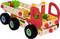 Wooden toy lorry with colourful building blocks and movable wheels, suitable for creative play and motor skills development.