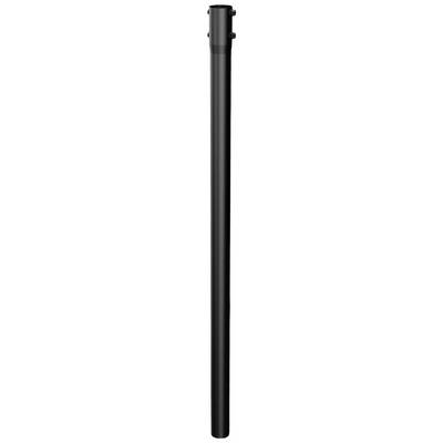 Black, cylindrical tube or post, vertically positioned, with a smooth surface and two small side loops at the top.