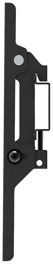 Black mechanical component with a lever and screw, likely part of a locking or closing mechanism.