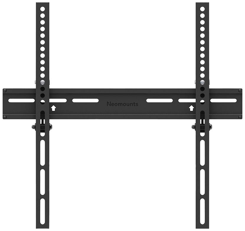 Slim, black TV wall mount with adjustable side arms and multiple mounting holes, suitable for various screen sizes.